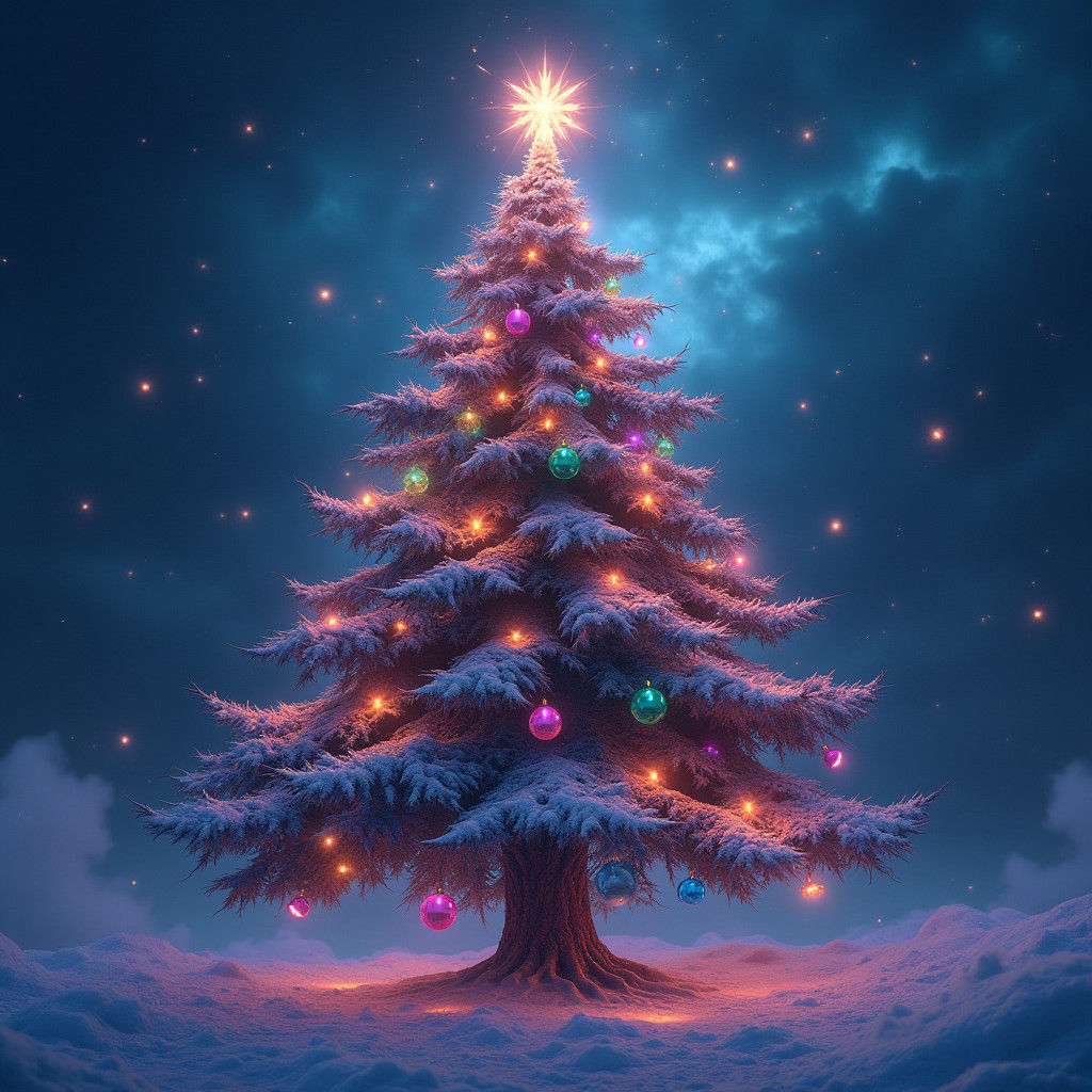 Mystical Christmas Tree in Ethereal Night