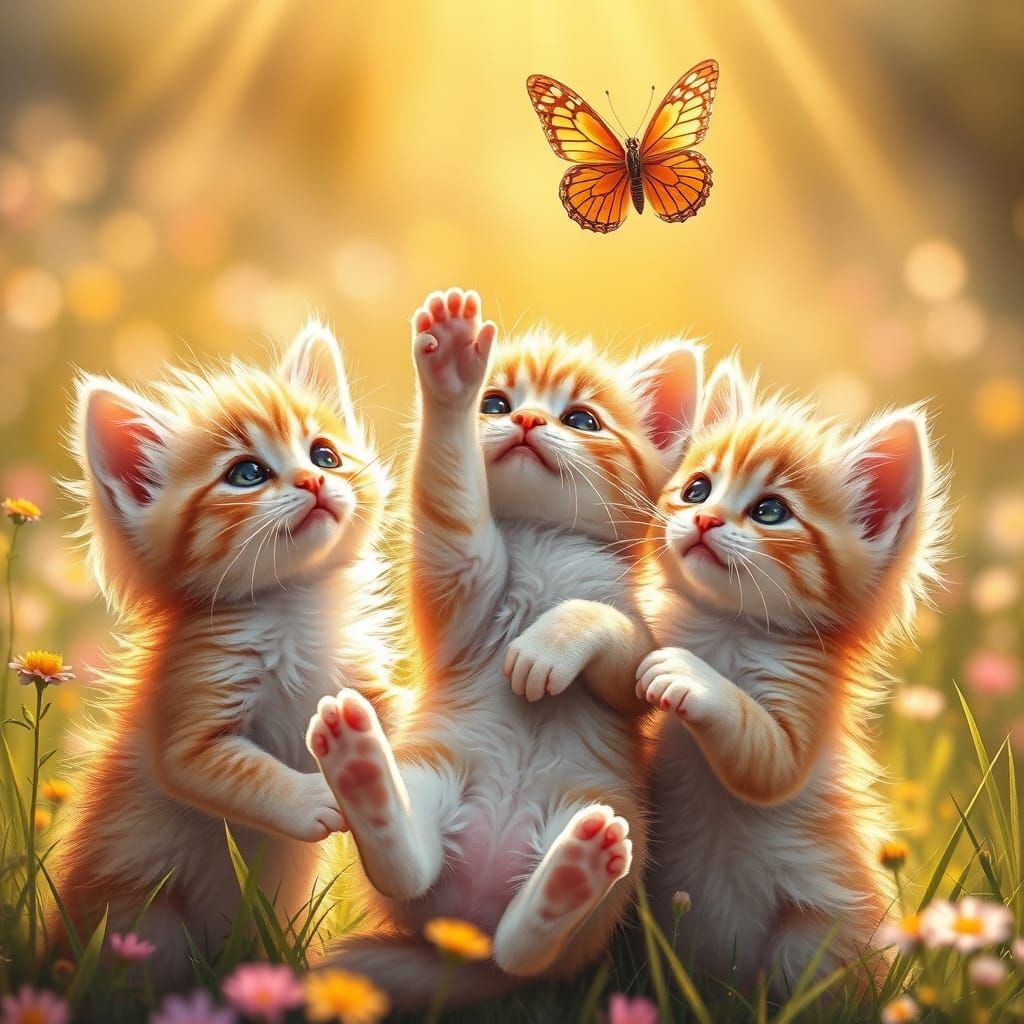 Whimsical Gouache Artwork of Adorable Kittens in Playful Joy