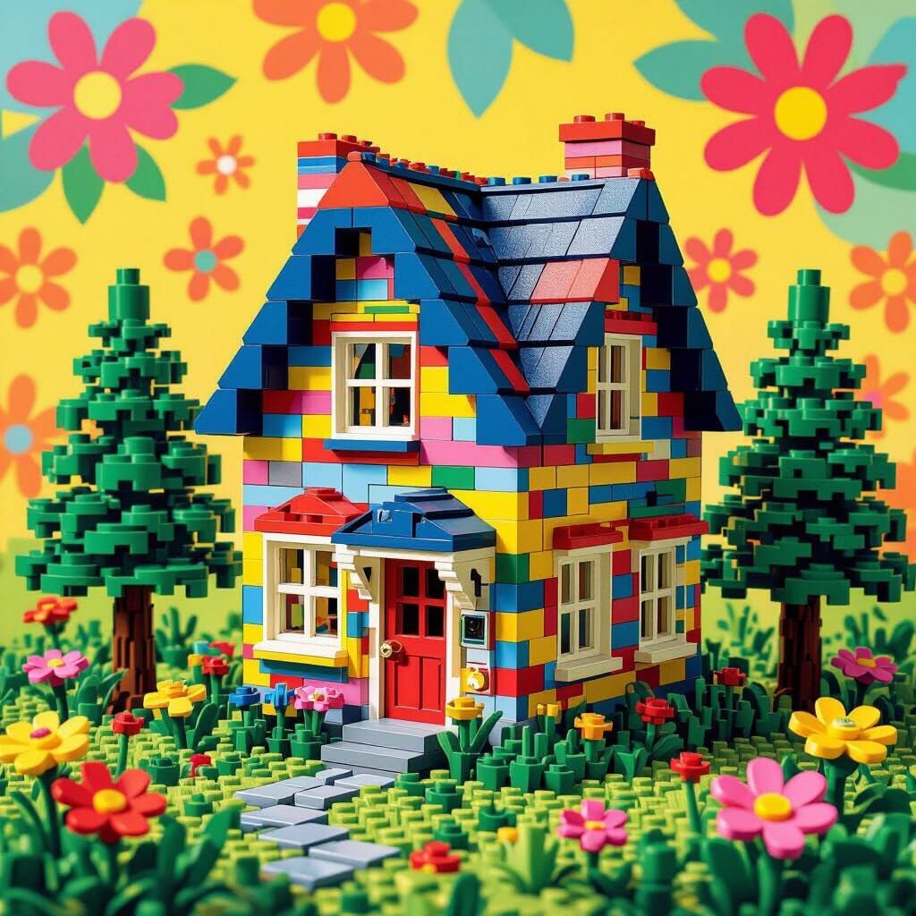 Colorful Lego House in Pop Art Style