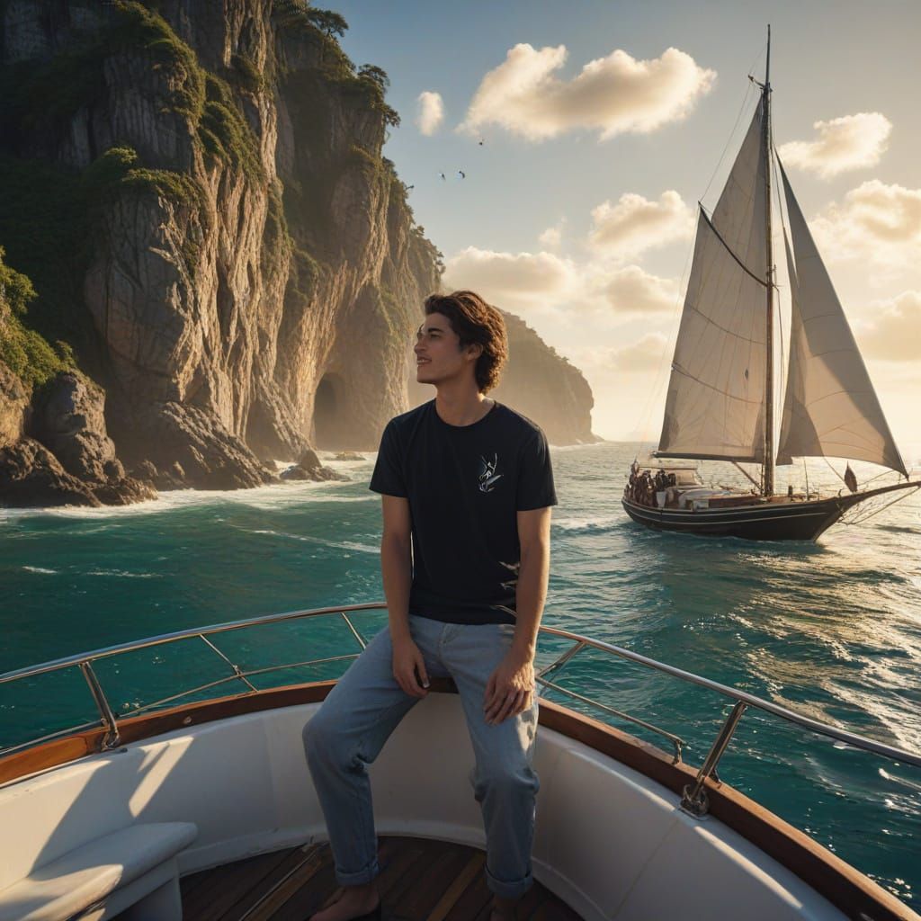 Sailor and Mermaid in Tropical Paradise