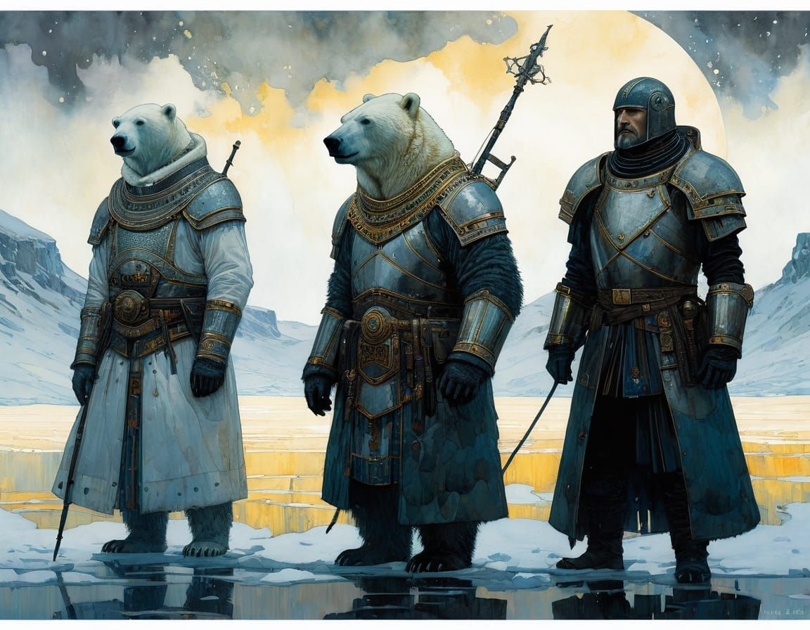 Armored Polar Bears: Dreamy Art Nouveau Matte Painting