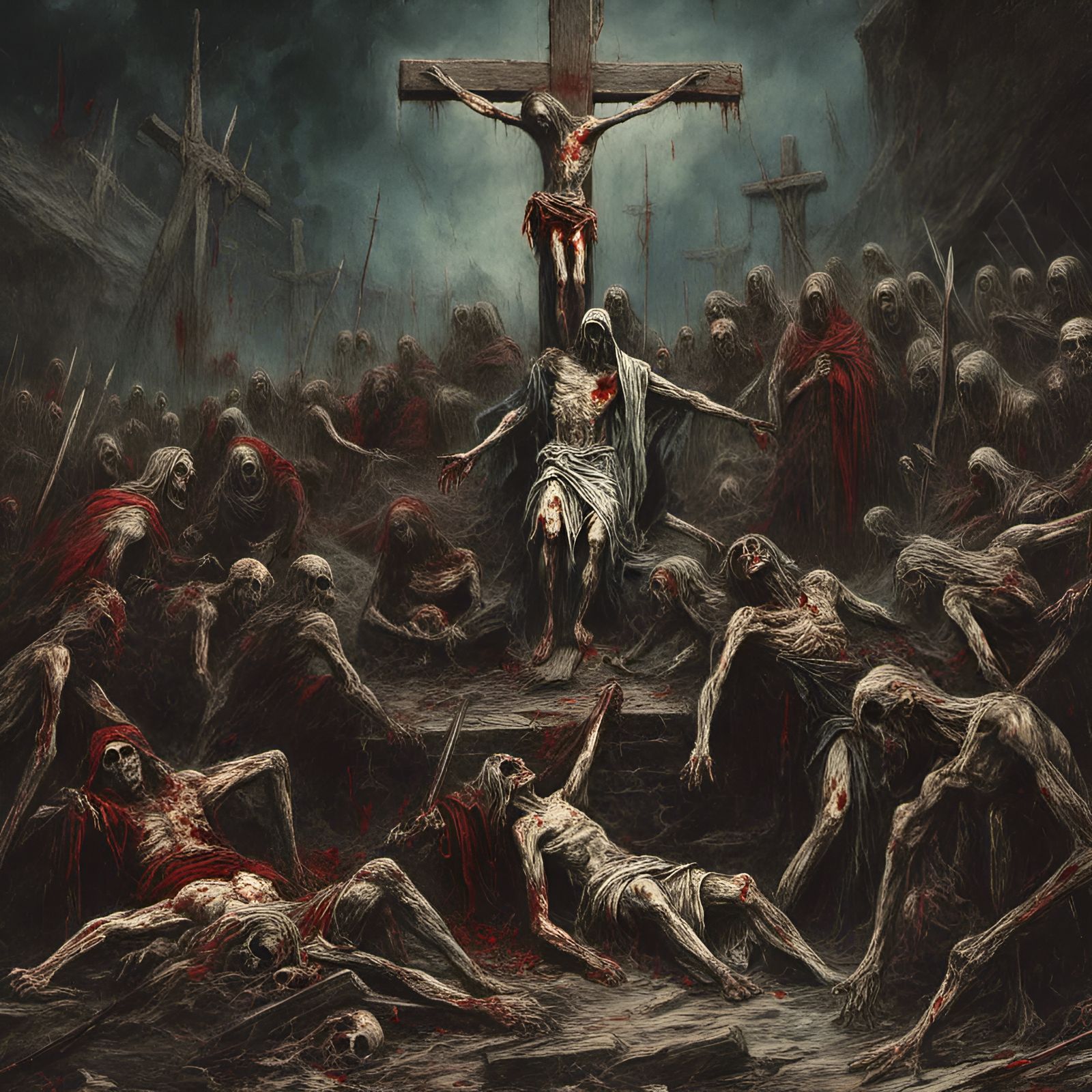 Rotting Zombie Jesus Christ on Bloody Cross