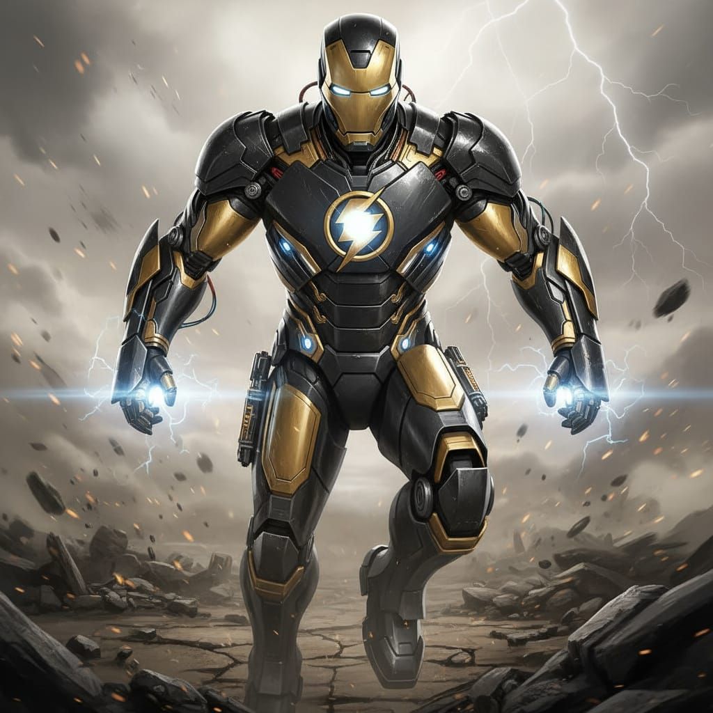 Iron Man Black Armor with Gold Details and Black Adam Symbol
