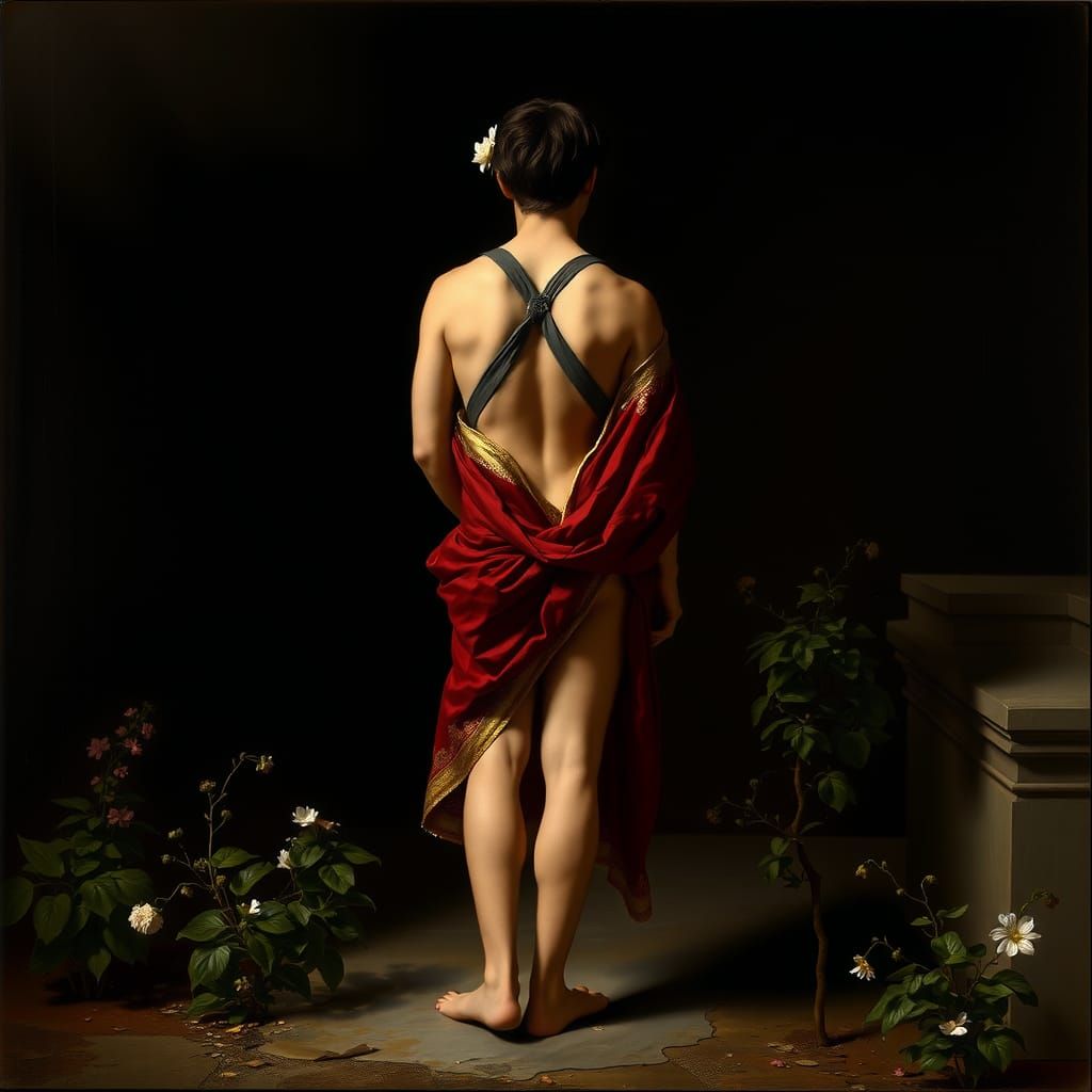 Young Man in Red Robe, 19th-Century Realism Style