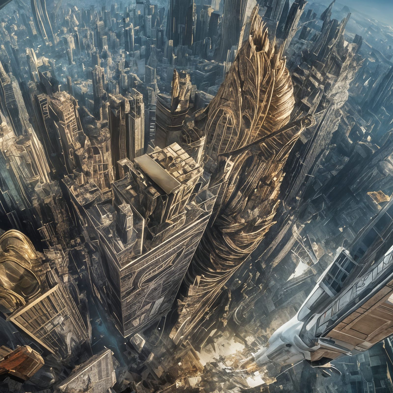 Humans Flying in Future City Panorama