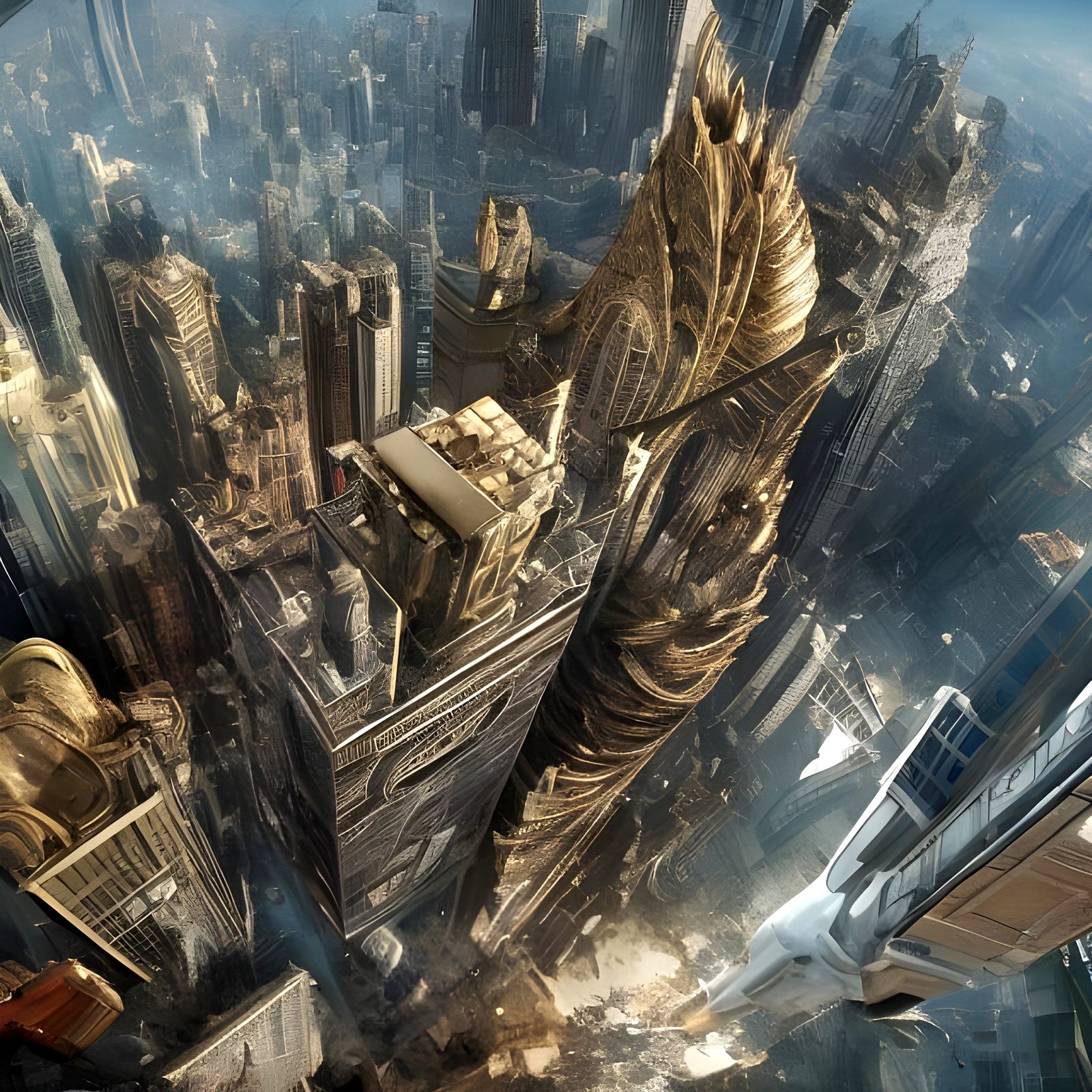 Humans Flying Above Future City, Hyperrealistic Panorama