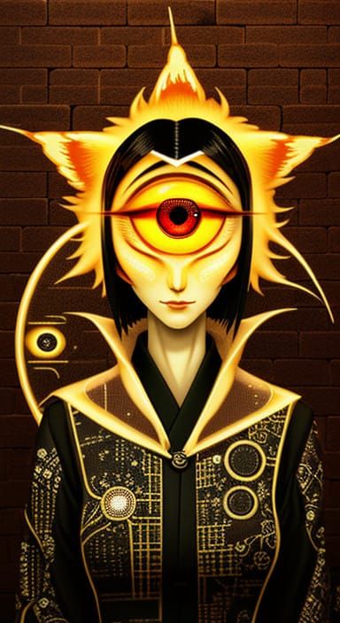 Surreal Kitsune Goddess in Ancient Japanese Downtown