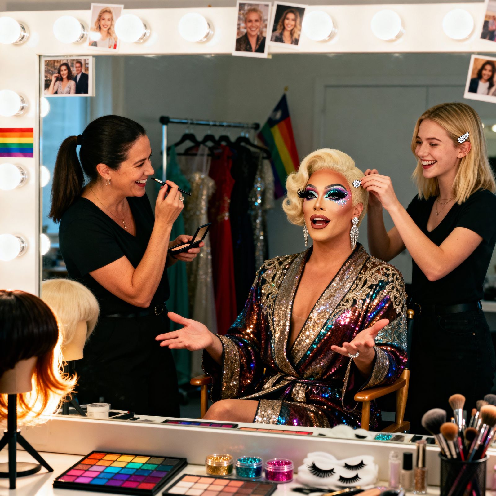 Glamorous Drag Queen Makeup Session in Dressing Room