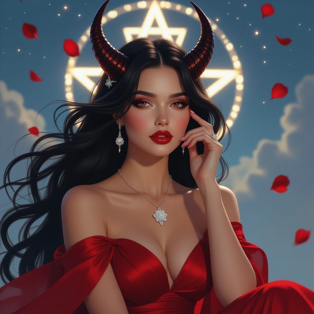 Goddess with Starlight Horns and Flowing Hair