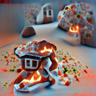 Exploding Gingerbread House in Hyperrealistic 3D