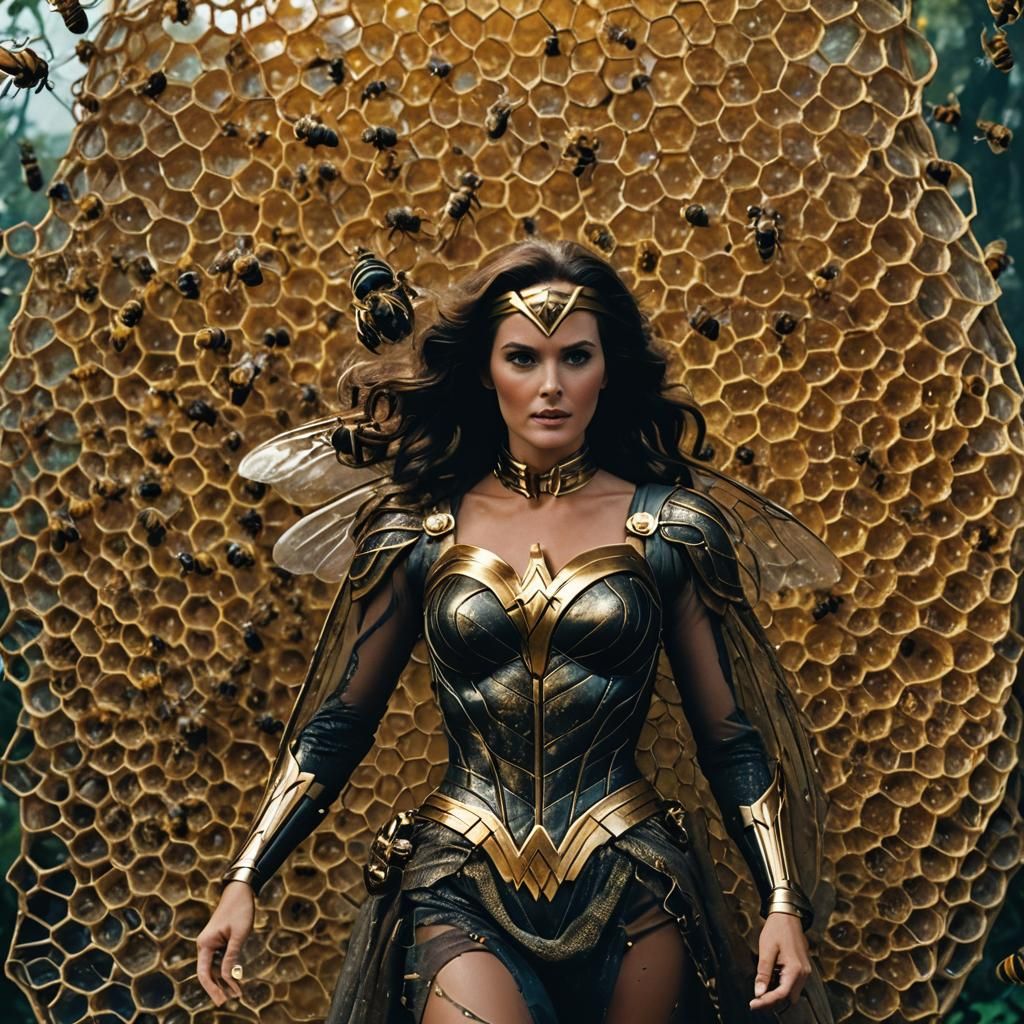 Wonder Woman Captured by Queen Bee in Honeycomb