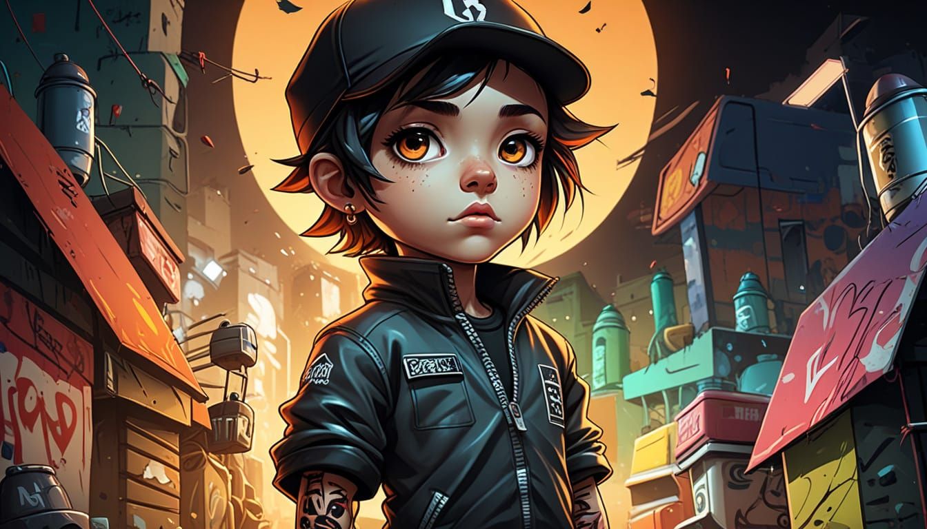 Chibi Graffiti Masterpiece in Vibrant Cel-Shaded Style