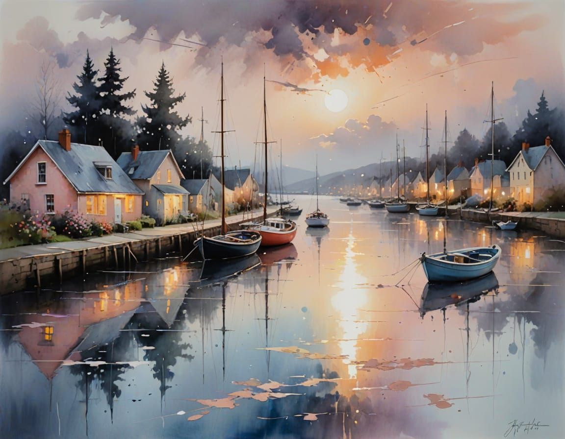 Moonlit Seaside After the Storm: Watercolor Painting