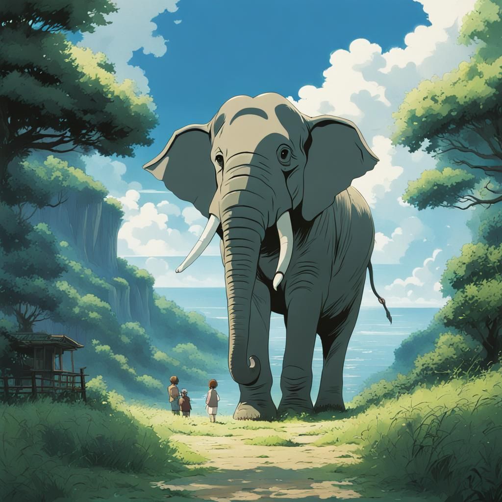 Elephant in Studio Ghibli Anime Style
