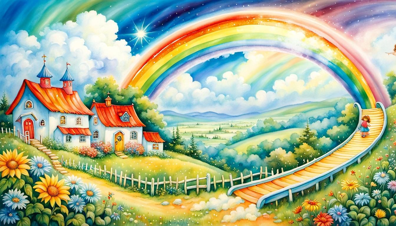 Children's Rainbow Slide: Nostalgic Heavenly Scene