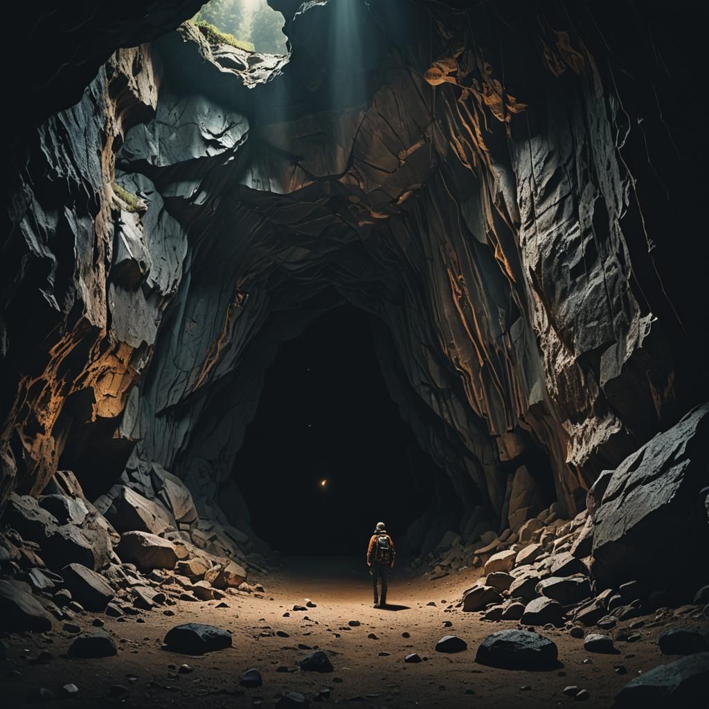Atmospheric Dark Cave Interior: Cinematic Film Still