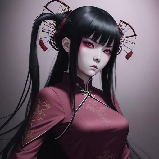 Chinese Gothic Female in Anime Style