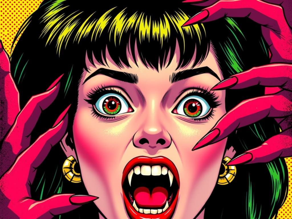 Mesmerizing Female Vampire in Graphic Novel Style with Pop A...