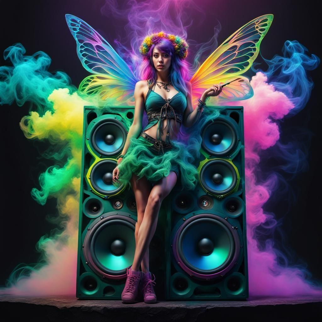 Psychedelic EDM Fairy with Big Speaker