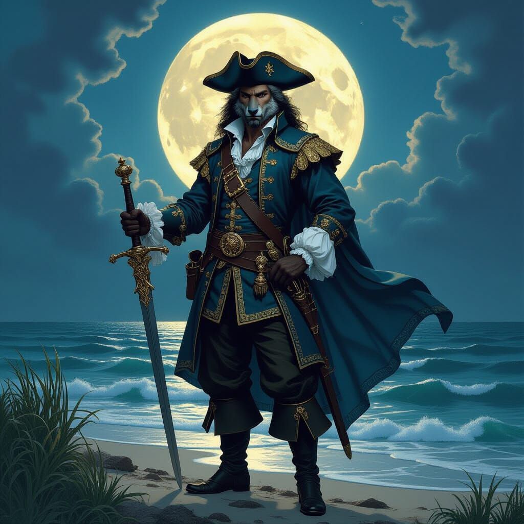 Werewolf Pirate Captain in Renaissance Style