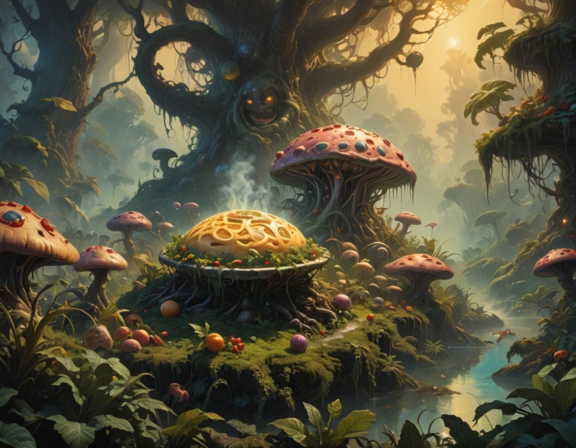 Giant Food in Alien Landscape, Hyper-Realistic Airbrushing