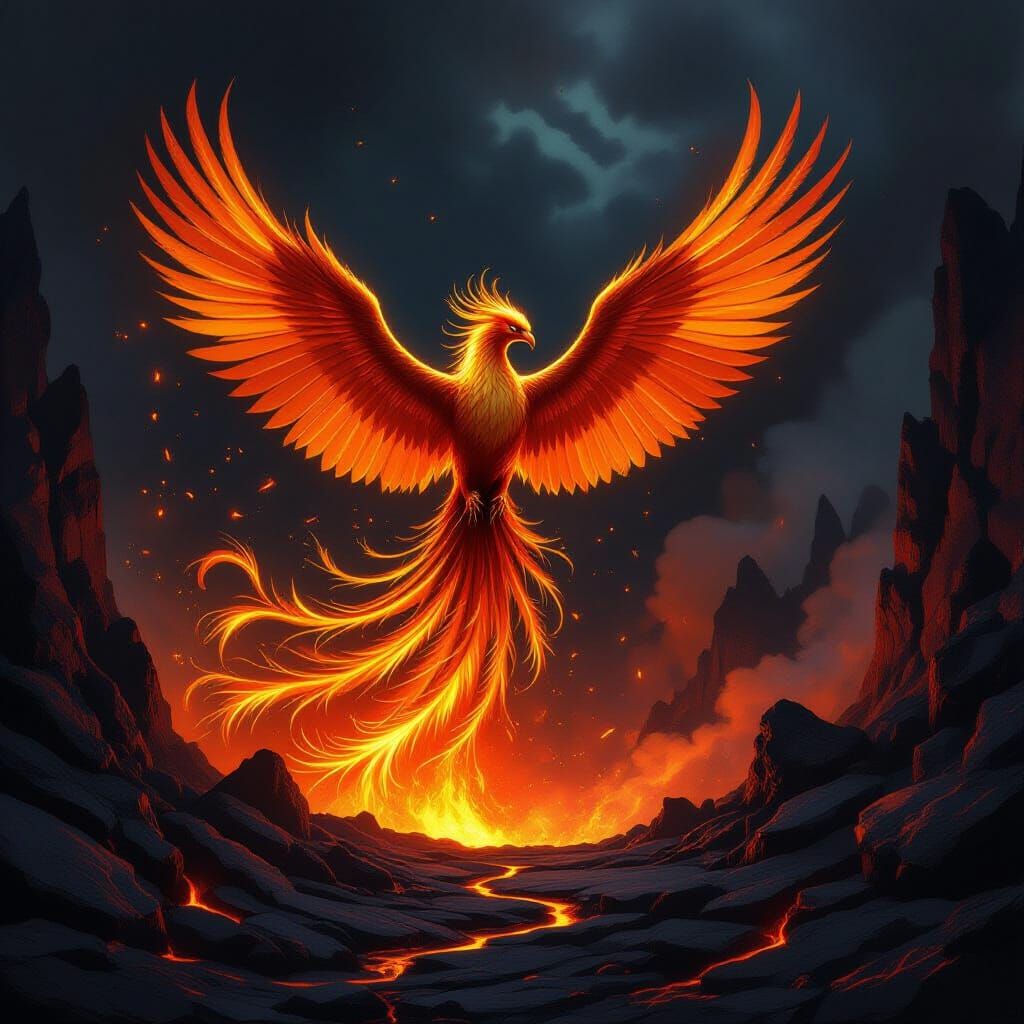 Majestic Phoenix Rises from Volcanic Caldera