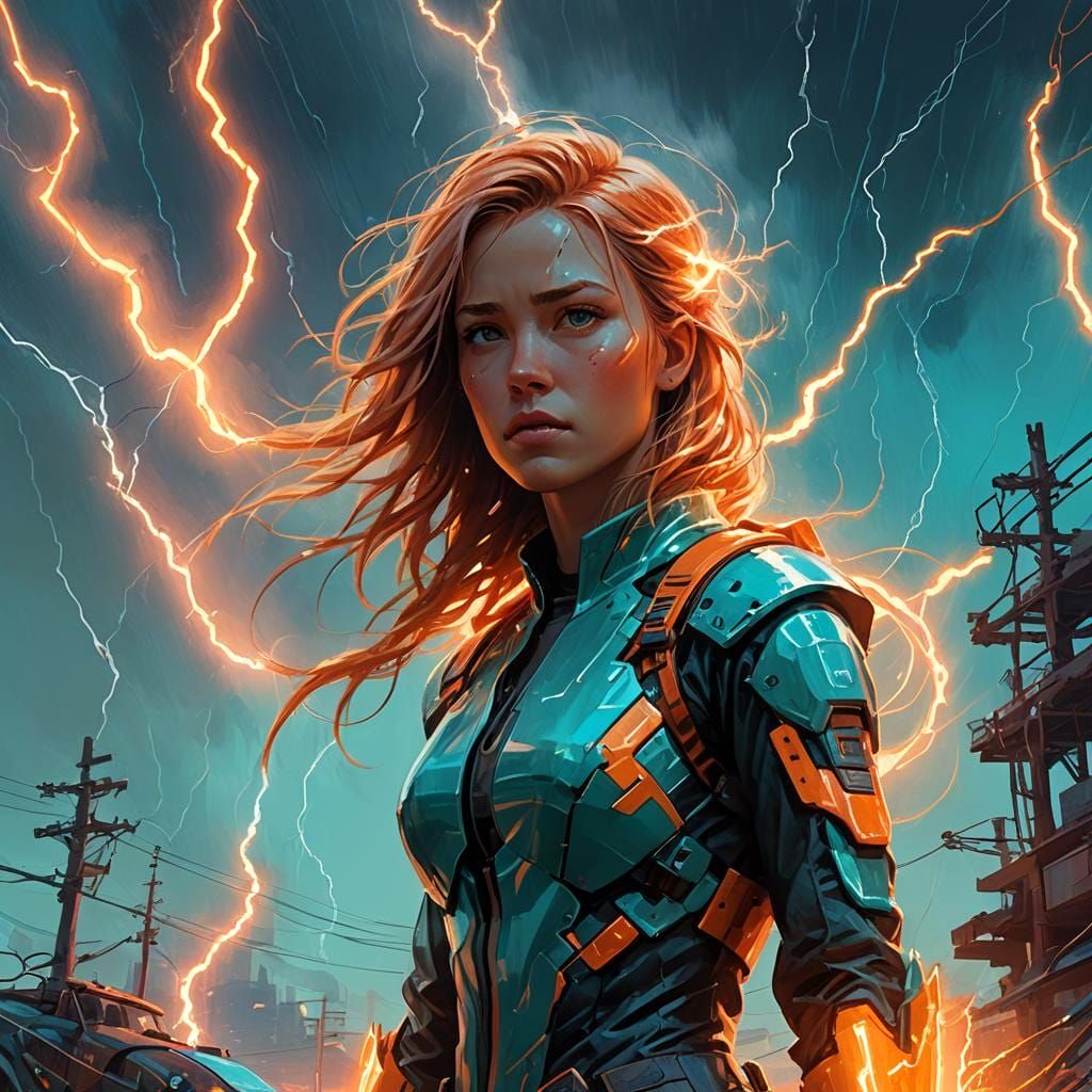 Super-lightning Girl Fantasy Concept Art