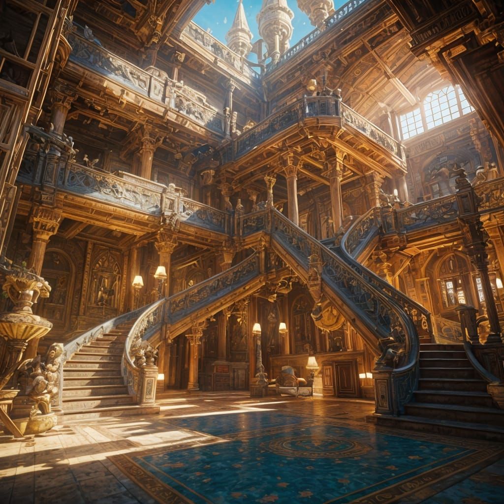 Ethereal Squid Game Lobby in Vibrant, Golden Light