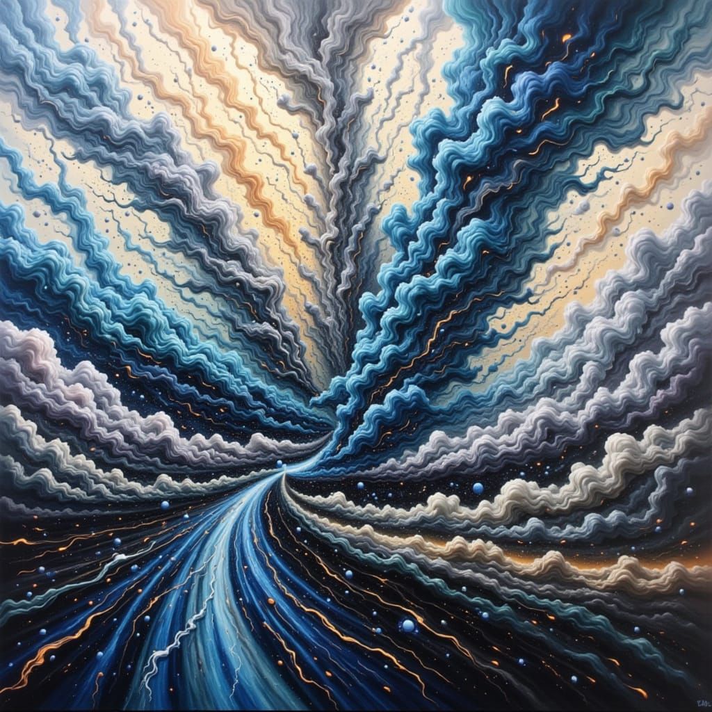 Abstract Tornado Symphony in Blue and Silver