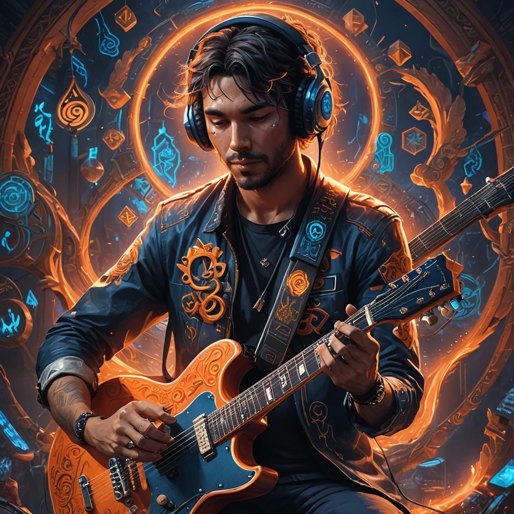 Mystical Guitarist Portrait in Fantasy Concept Art