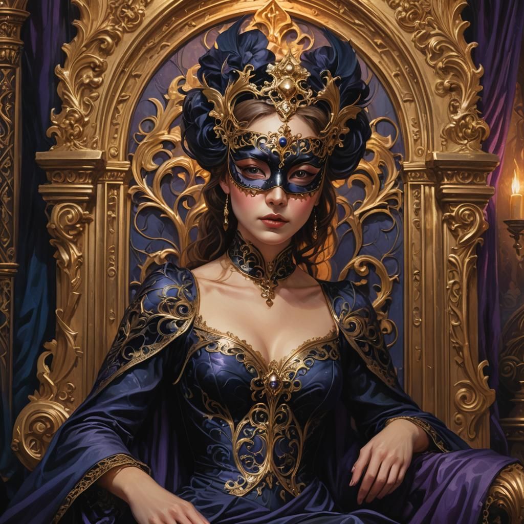 Mysterious Woman in Venetian Mask, Art Nouveau Style