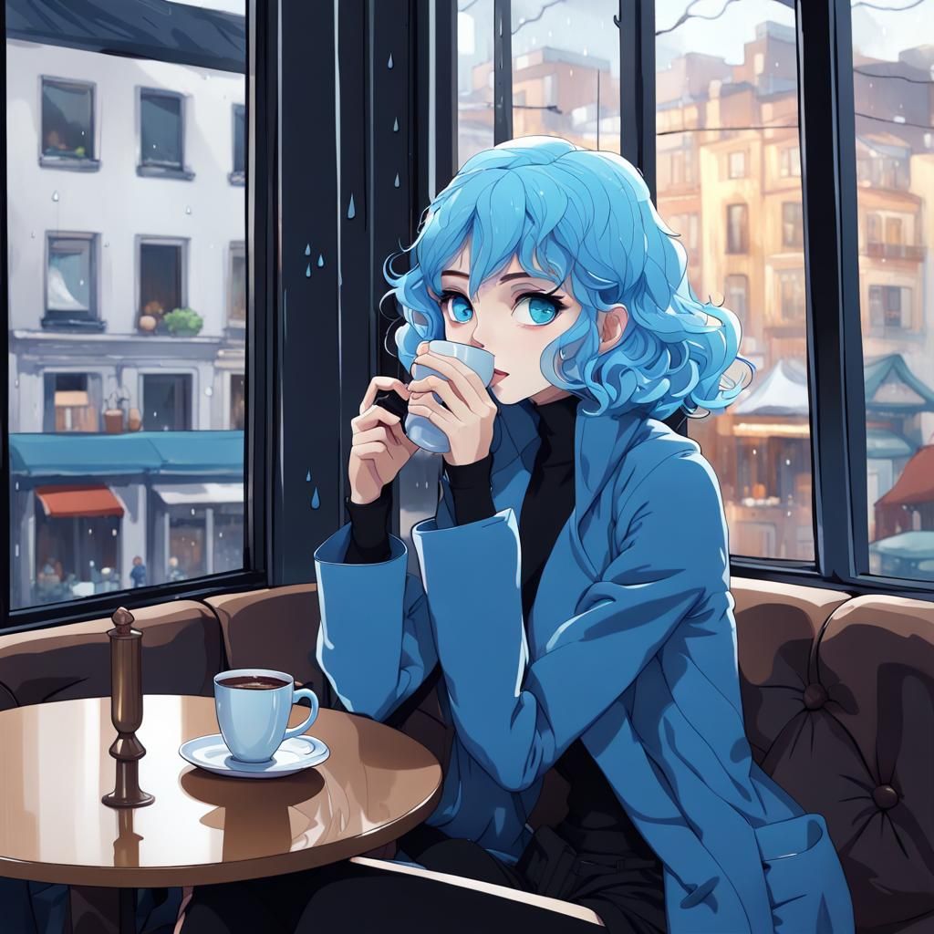 Surreal Girl in Cozy Cafe Moment