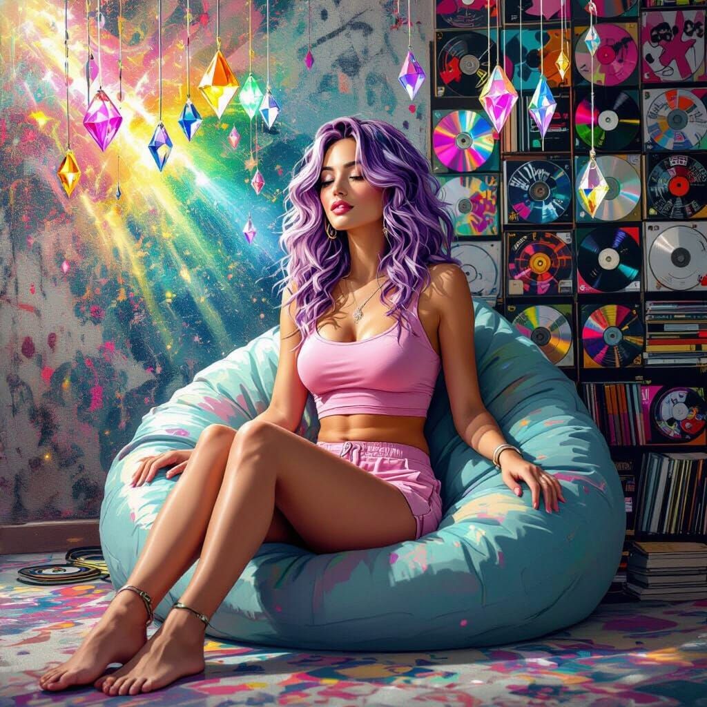 Purple-Haired Woman in Colorful Graffiti Art Style