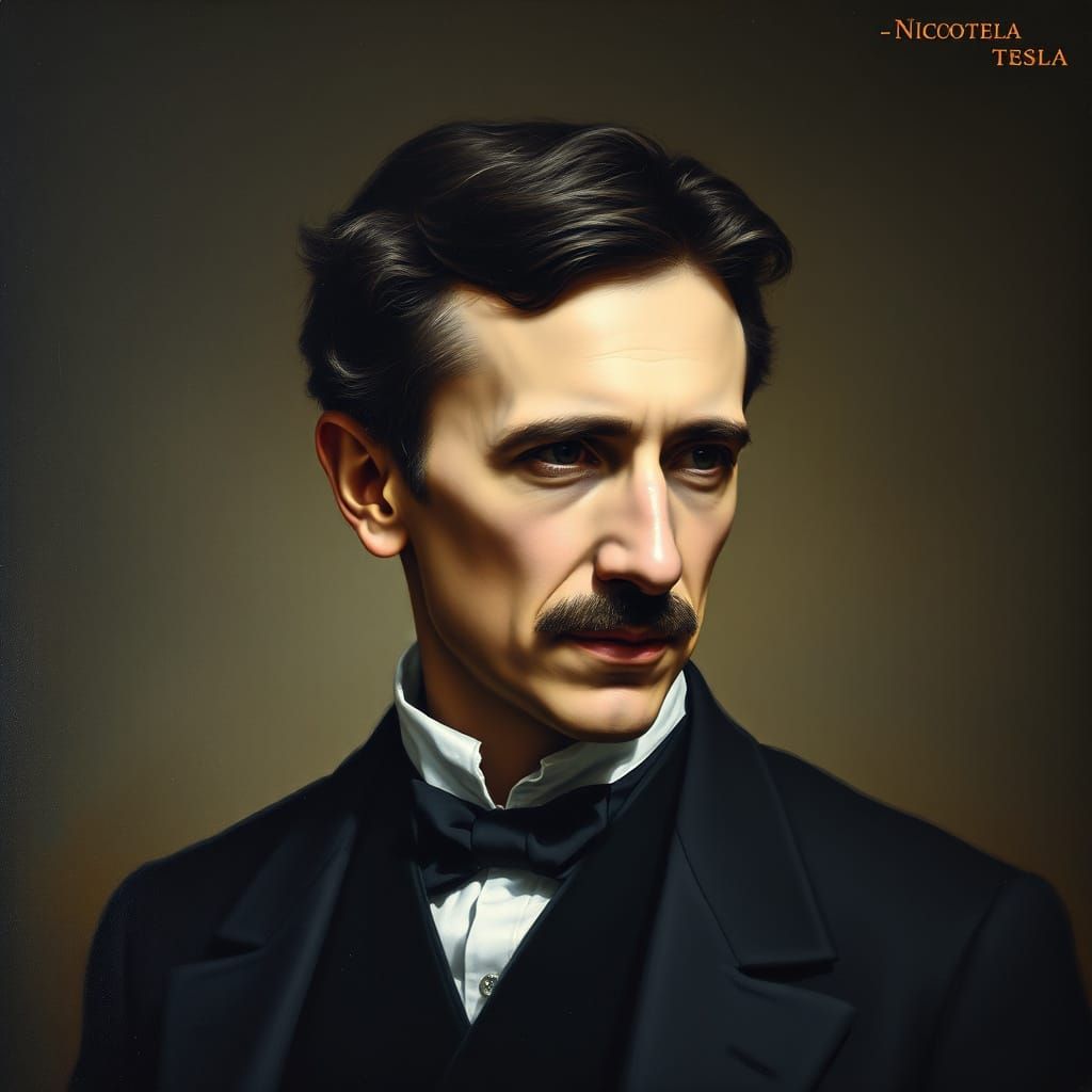 Nicolas Tesla in Chiaroscuro Oil Painting