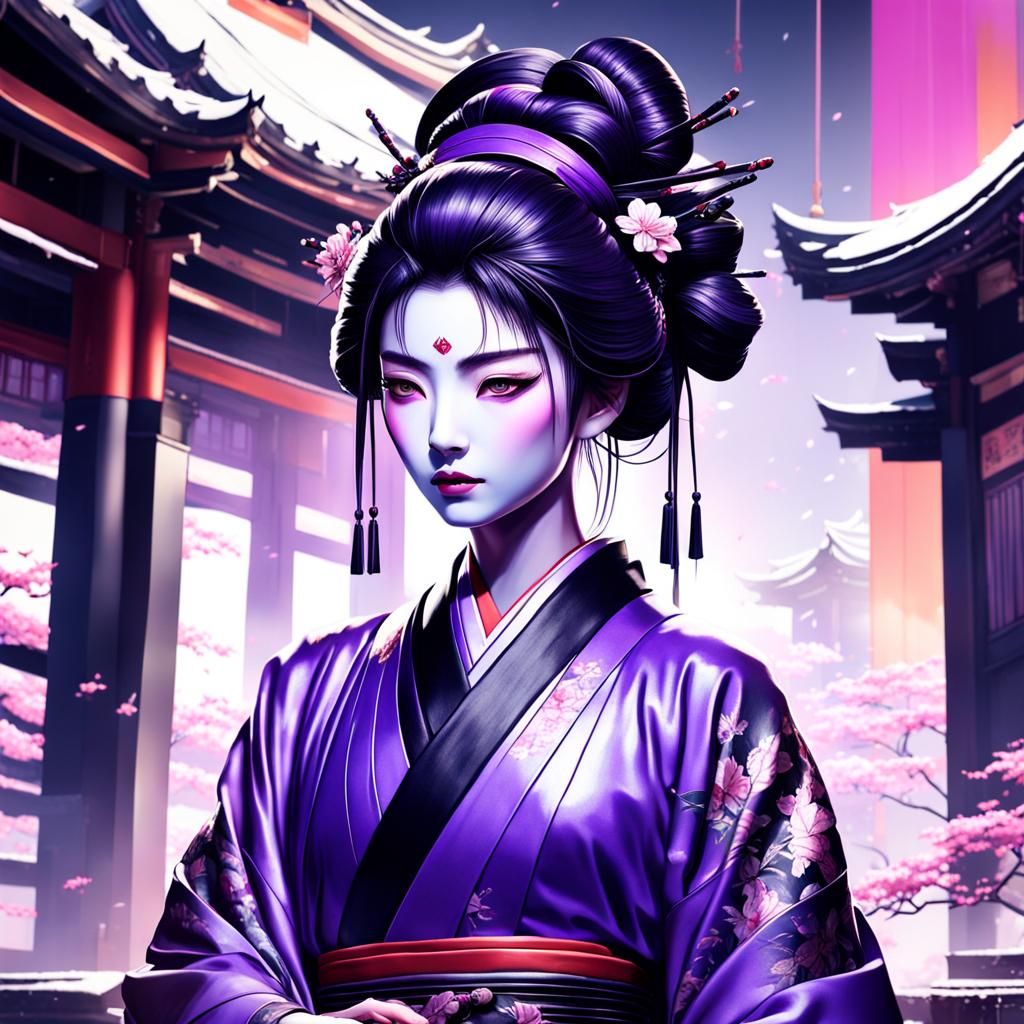 Geisha in Hikizuri with Japanese Temple Backdrop