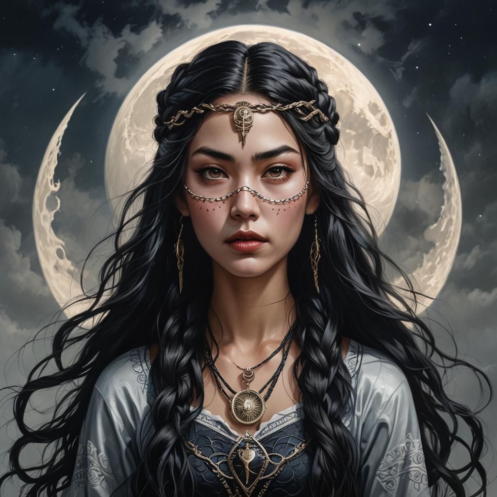 Menacing Moon Goddess: Hyperrealistic Portrait