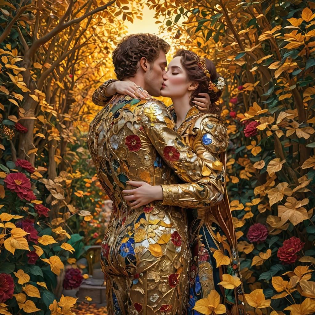 Golden Embrace: 3D Rendering in a Vibrant Garden