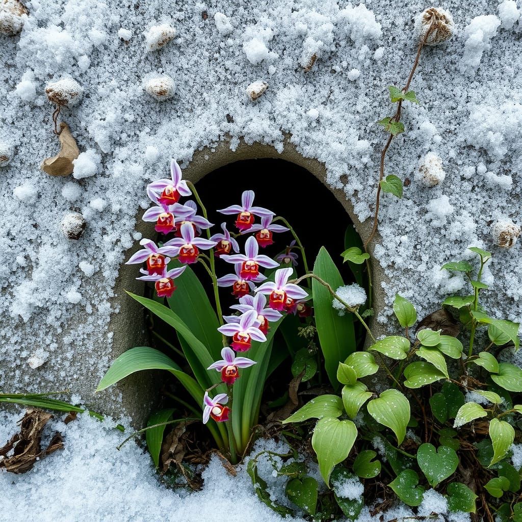 Orchids Bloom from Frosty Freezer in Digital Art