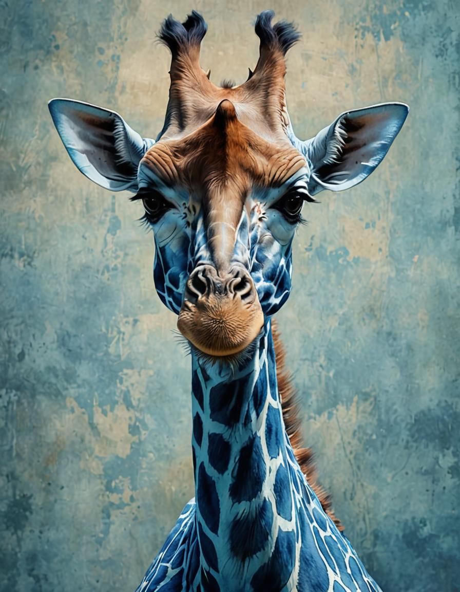 Magnificent Blue Giraffe in Vibrant Hues