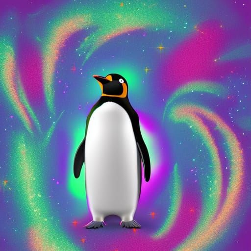 Happy Penguin Farting Glitter Sparks, Astral Illustration