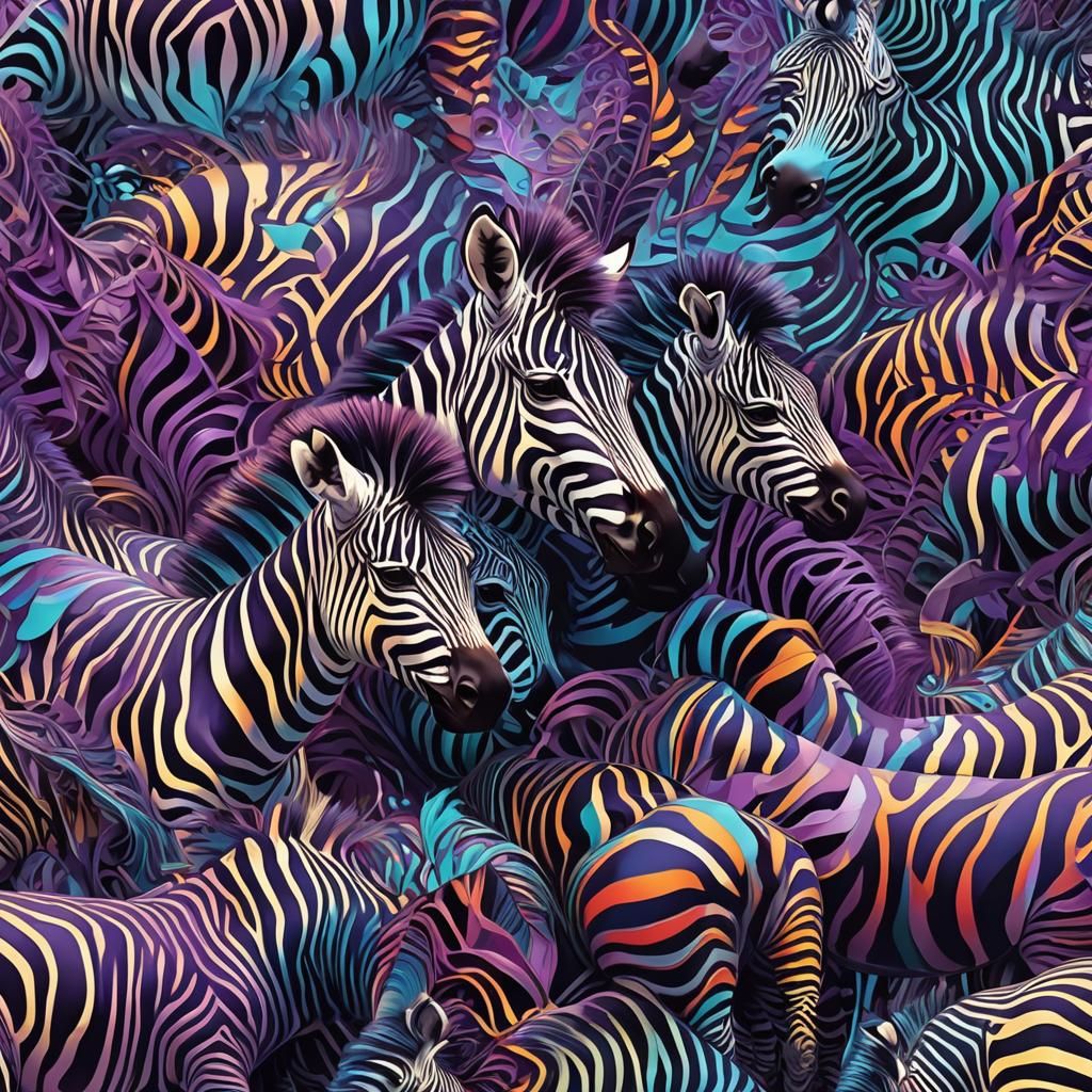 Psychedelic Zebras in Fractal Vector Art