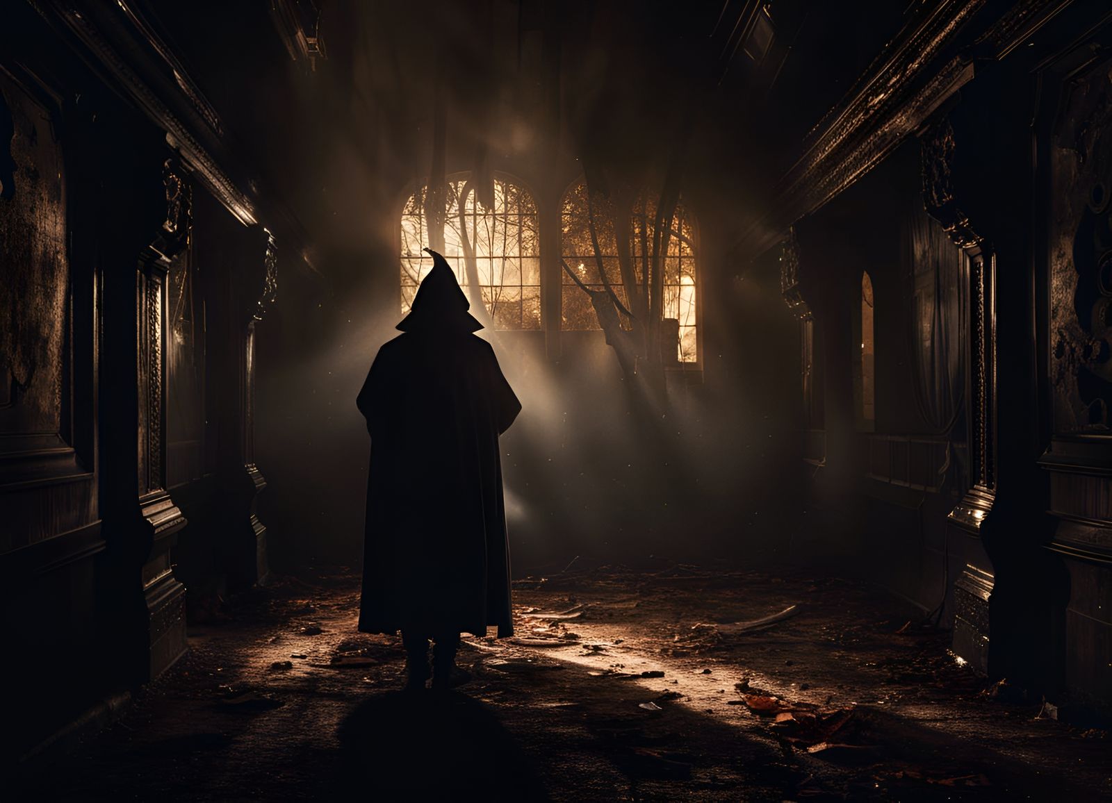 Creepy Silhouette in Abandoned Building: Horror Scene