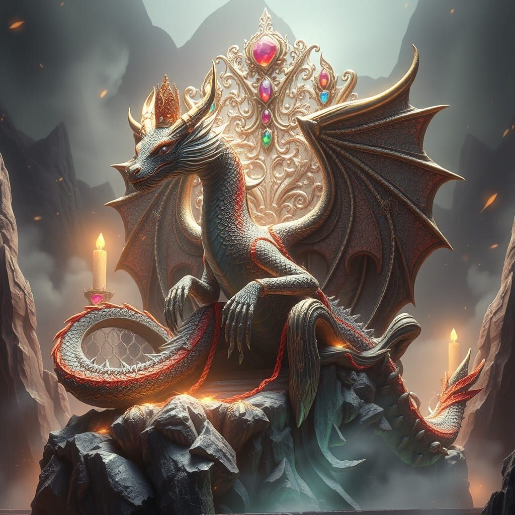 Regal Dragon Queen in a Fantastical Realm of Wonder