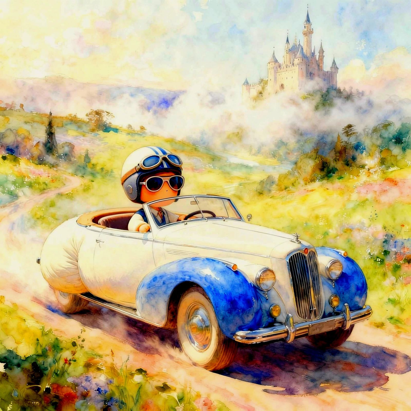 Dreamy Impressionist Gouache Painting of a Blue Prince