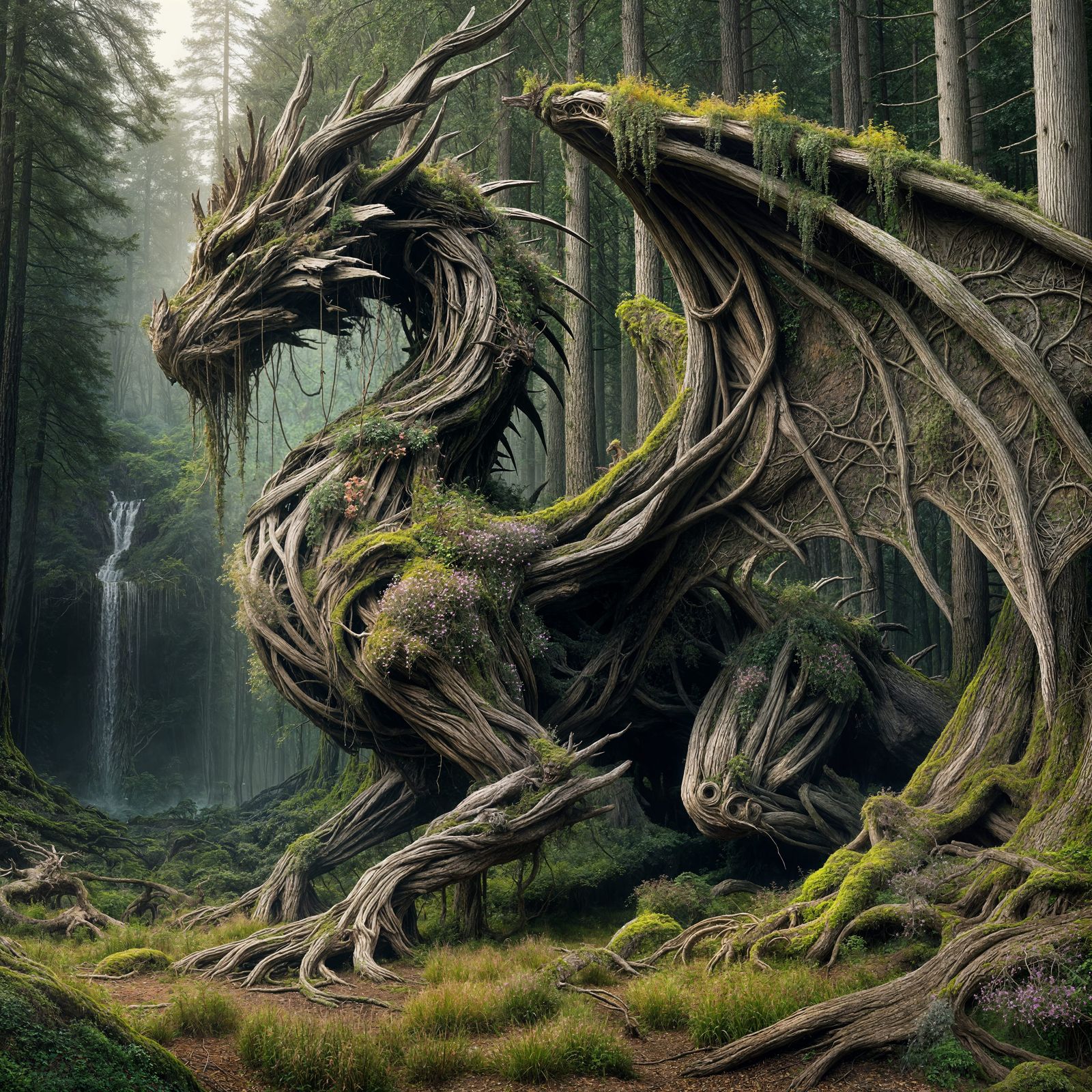 Ancient Forest Dragon with Woven Roots and Vines