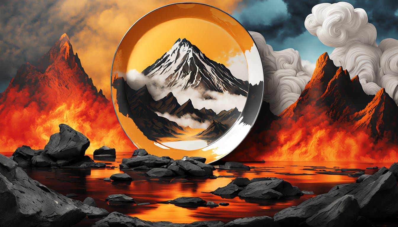 Surreal Mountain Landscape Inside a Frying Pan