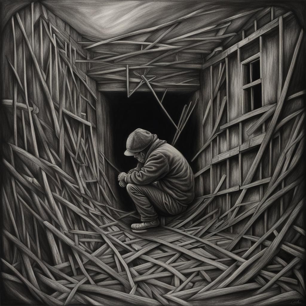 Abstract Charcoal Drawing of Hopelessness and Fear