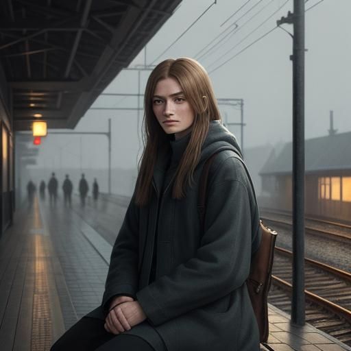 Atmospheric Oil Painting of a Lonely Station Scene