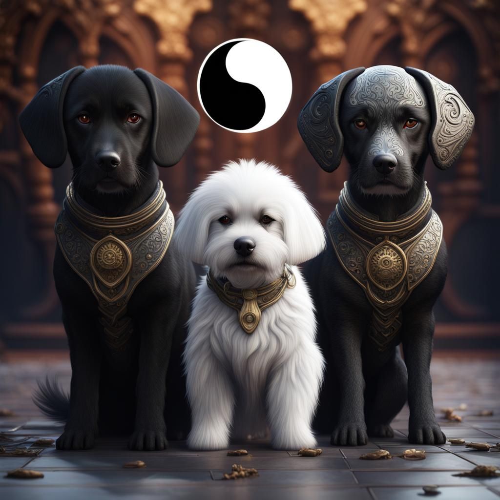 Yin Yang Dogs in Detailed Matte Painting