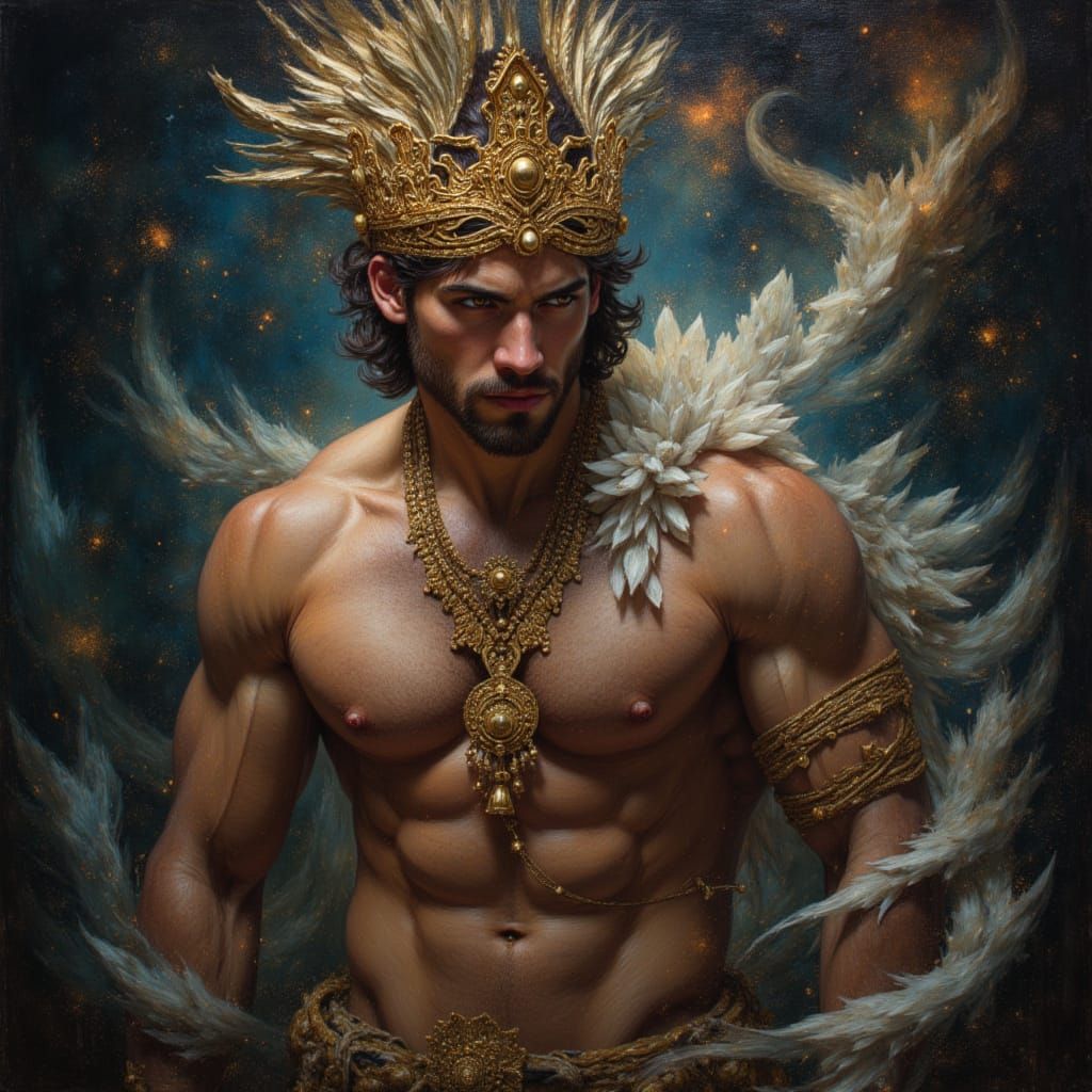 Bronze-Skinned Persian God-King in Oil Painting Style